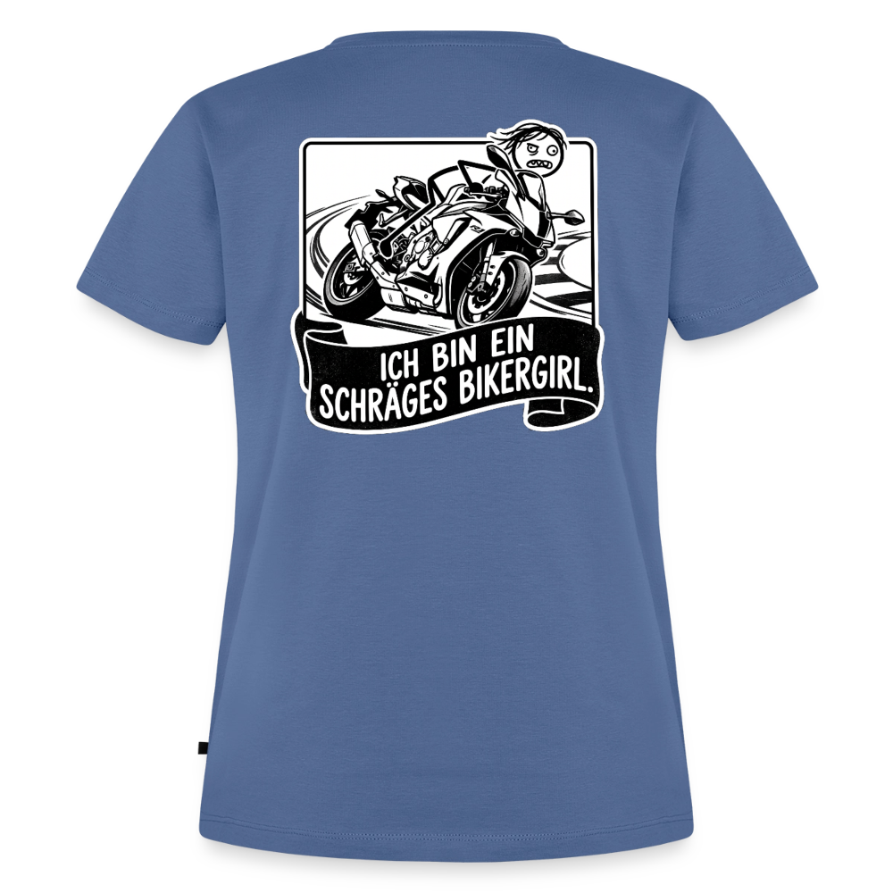 Schräges Bikergirl Rennsemmel "Rückendruck" - stone blue