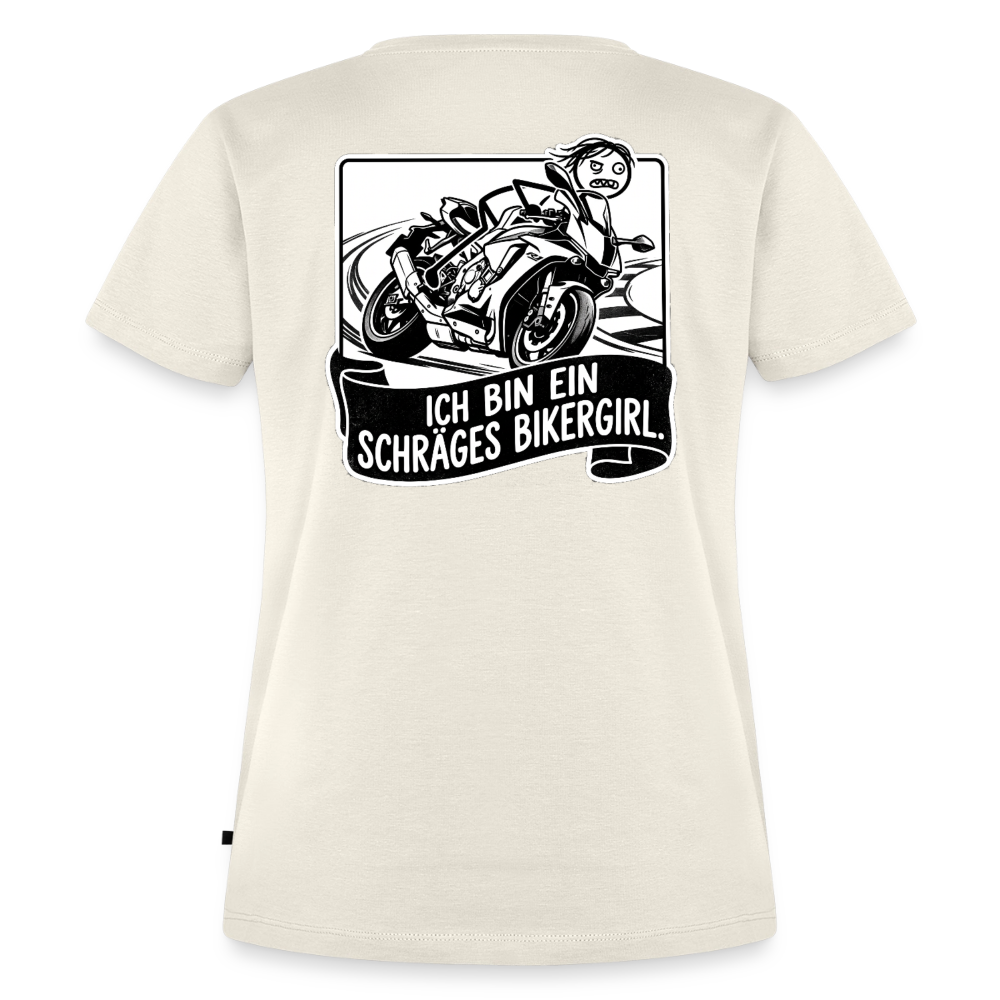 Schräges Bikergirl Rennsemmel "Rückendruck" - off white