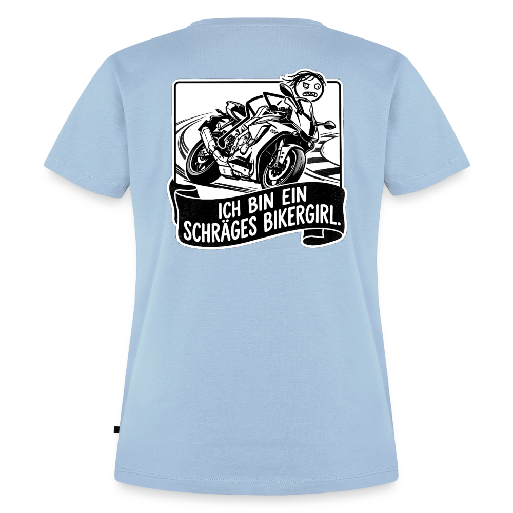 Schräges Bikergirl Rennsemmel "Rückendruck" - light blue