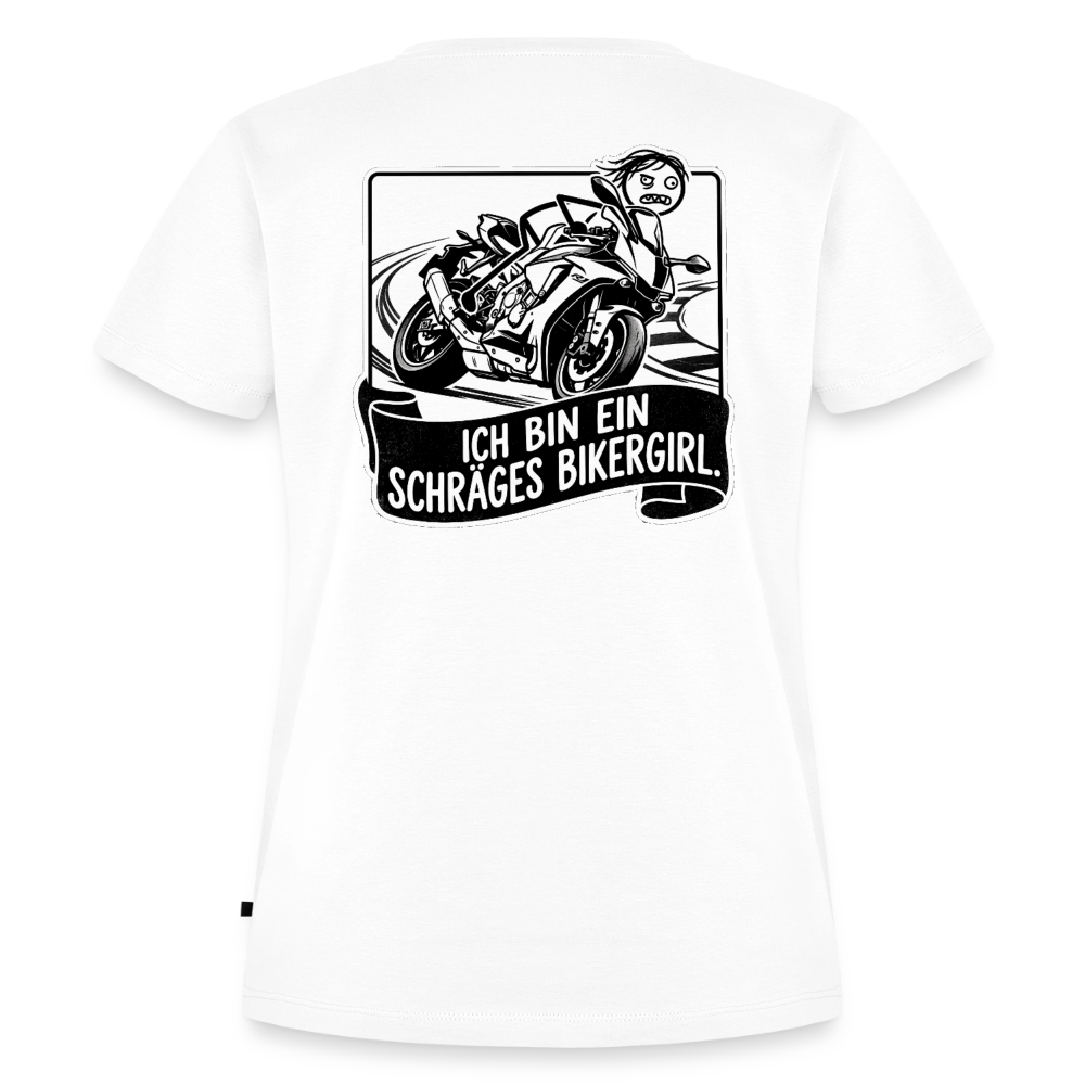 Schräges Bikergirl Rennsemmel "Rückendruck" - white